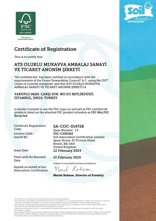 Belge ve Sertifikalarımız | ATS OLUKLU MUKAVVA AMBALAJ SAN. A.Ş.